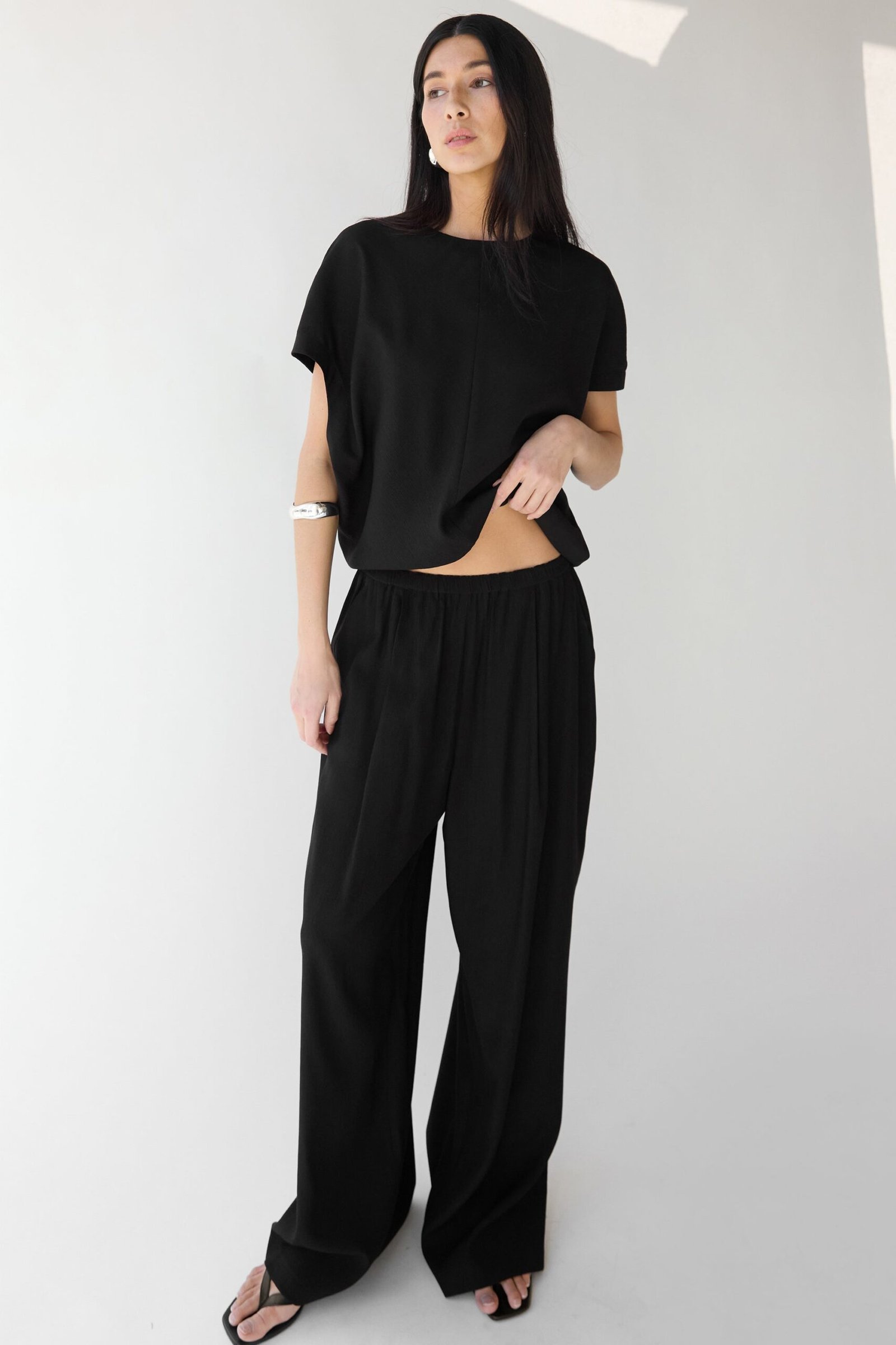 Pant-13616_Black-1.jpg Crinkled Rayon Elastic Waist - Image 1