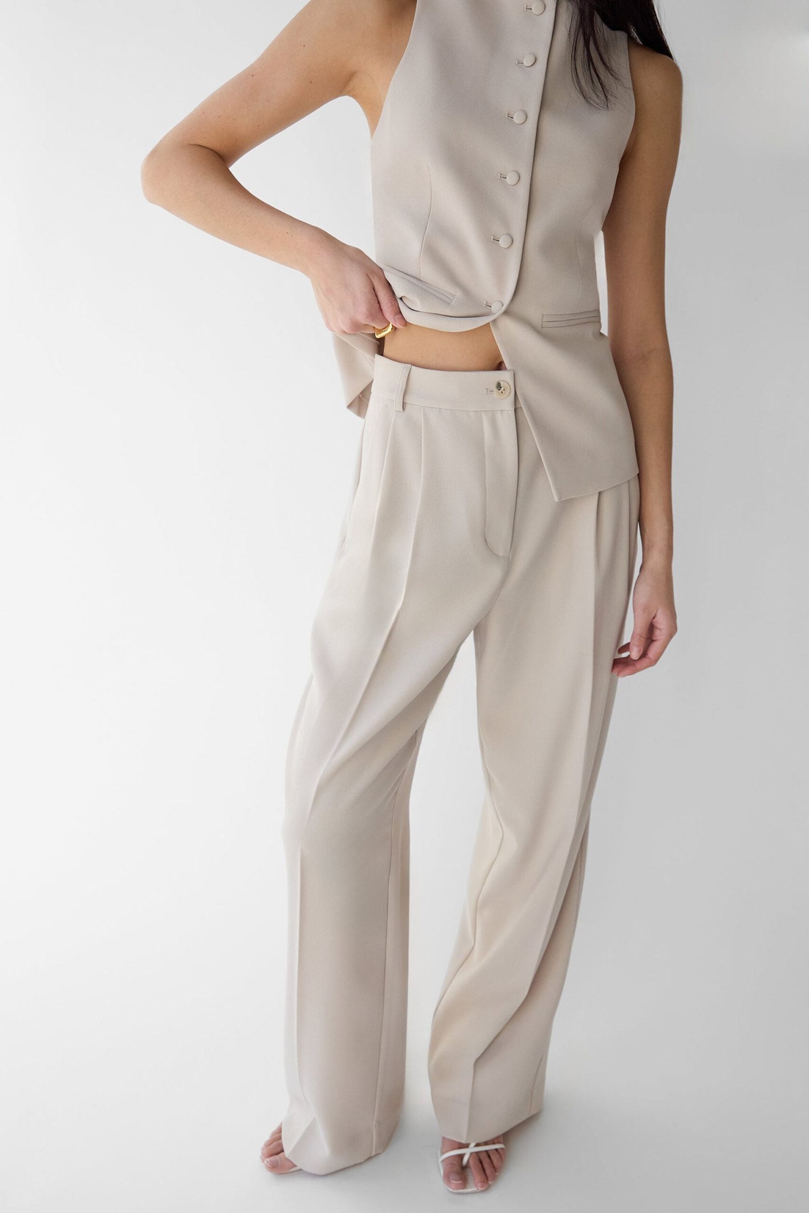Pant-13983_FEATHER_GREY-1.jpg Double Pleated Wide Leg Pant - Image 1