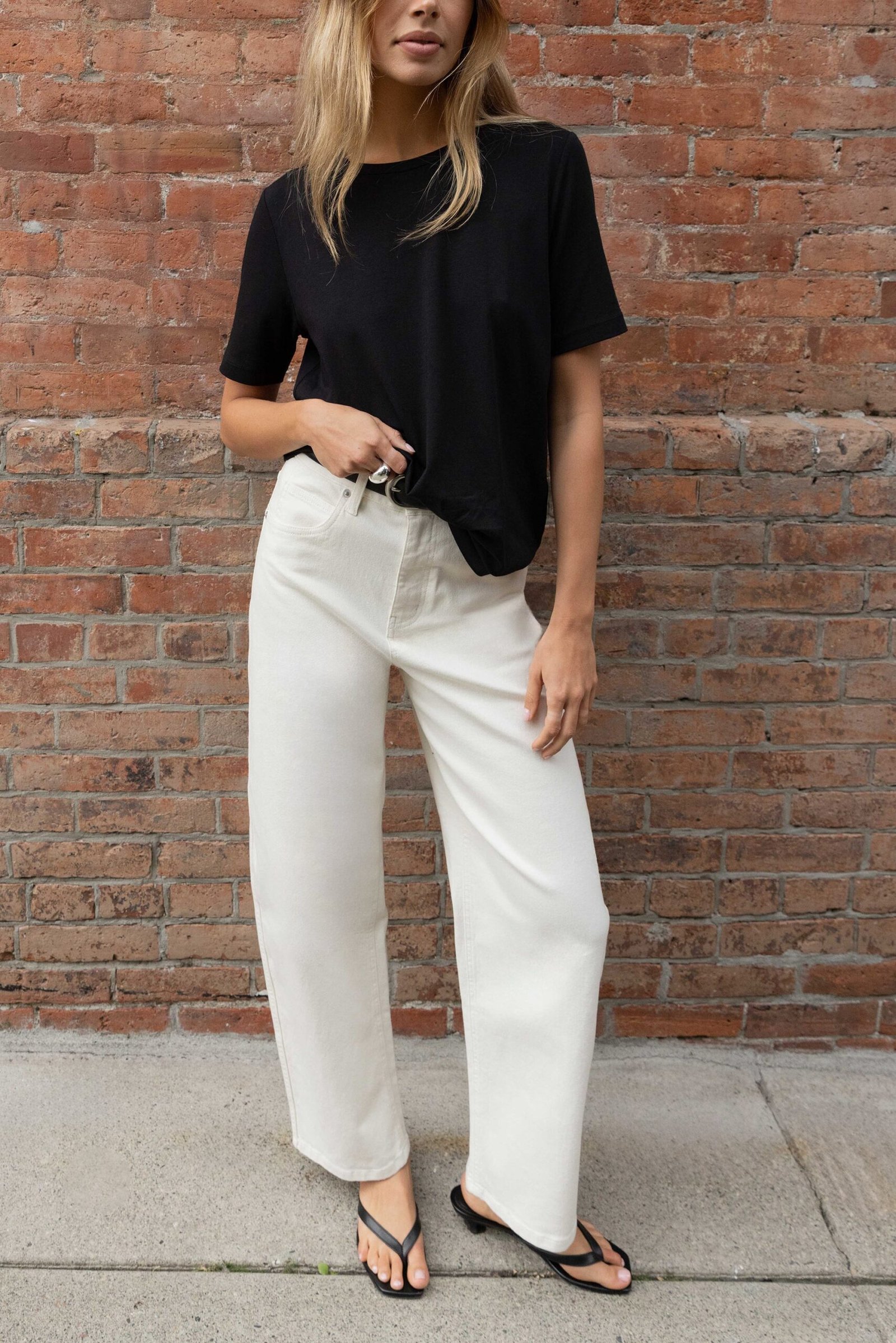 Pant-14230_Cream-1.jpg Regular Length Twill Barrel Leg Pant - Image 1
