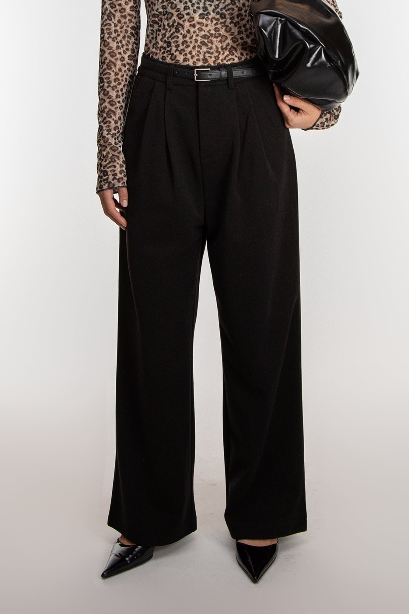 Pant-14408_Black-1.jpg Wide Leg Trouser With Belt - Image 1