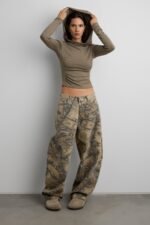 Camo Print Barrel Leg Pant