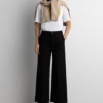 Cropped Length Twill Wide Leg Pant