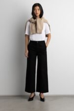 Cropped Length Twill Wide Leg Pant