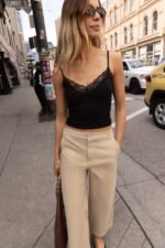 Cropped Length Twill Wide Leg Pant - Image 5