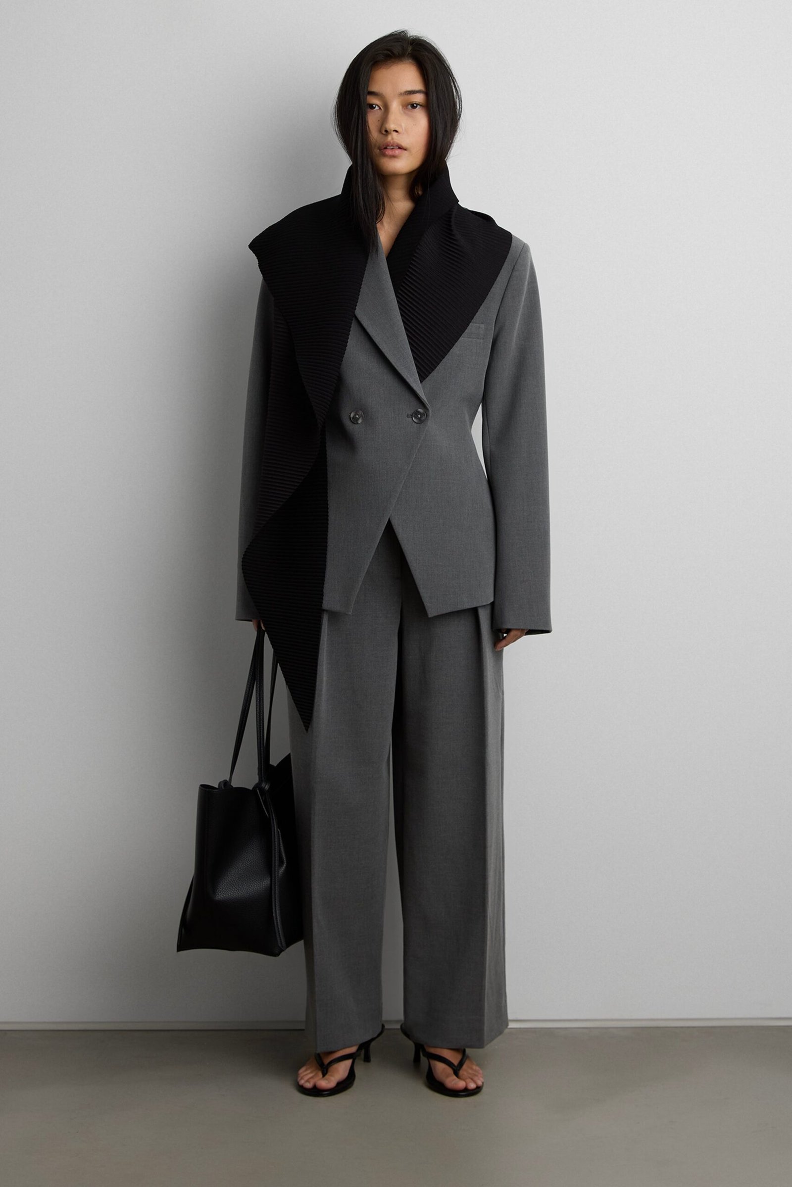 Pants-15377_Medium_Heather_Grey-1.jpg Wide Leg Trouser With Double Belt Detail - Image 1