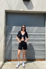 Mid Thigh Black Jean Short - Image 2