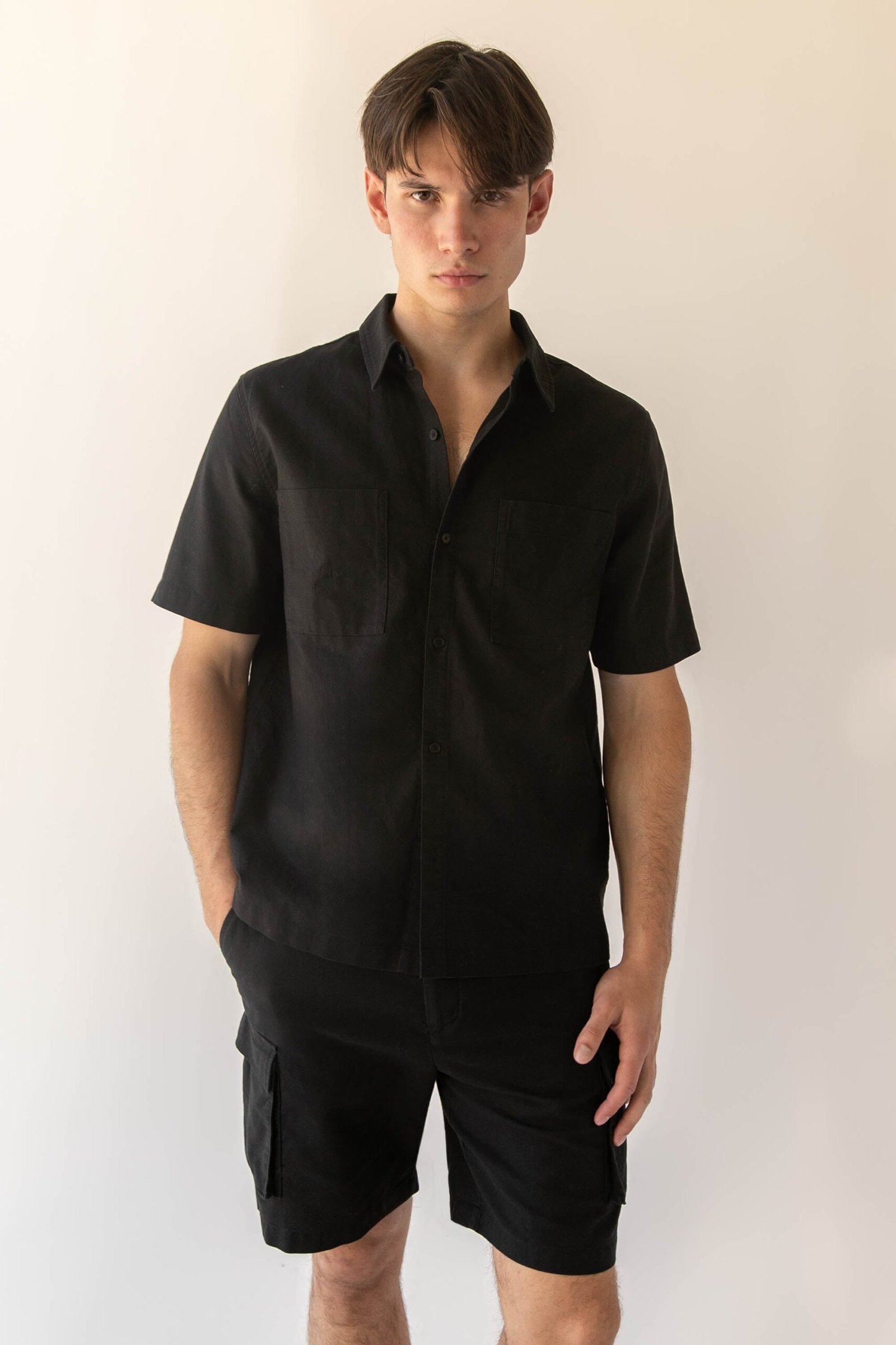 Short-12234_Black-1.jpg Cotton Linen Cargo Short - Image 1