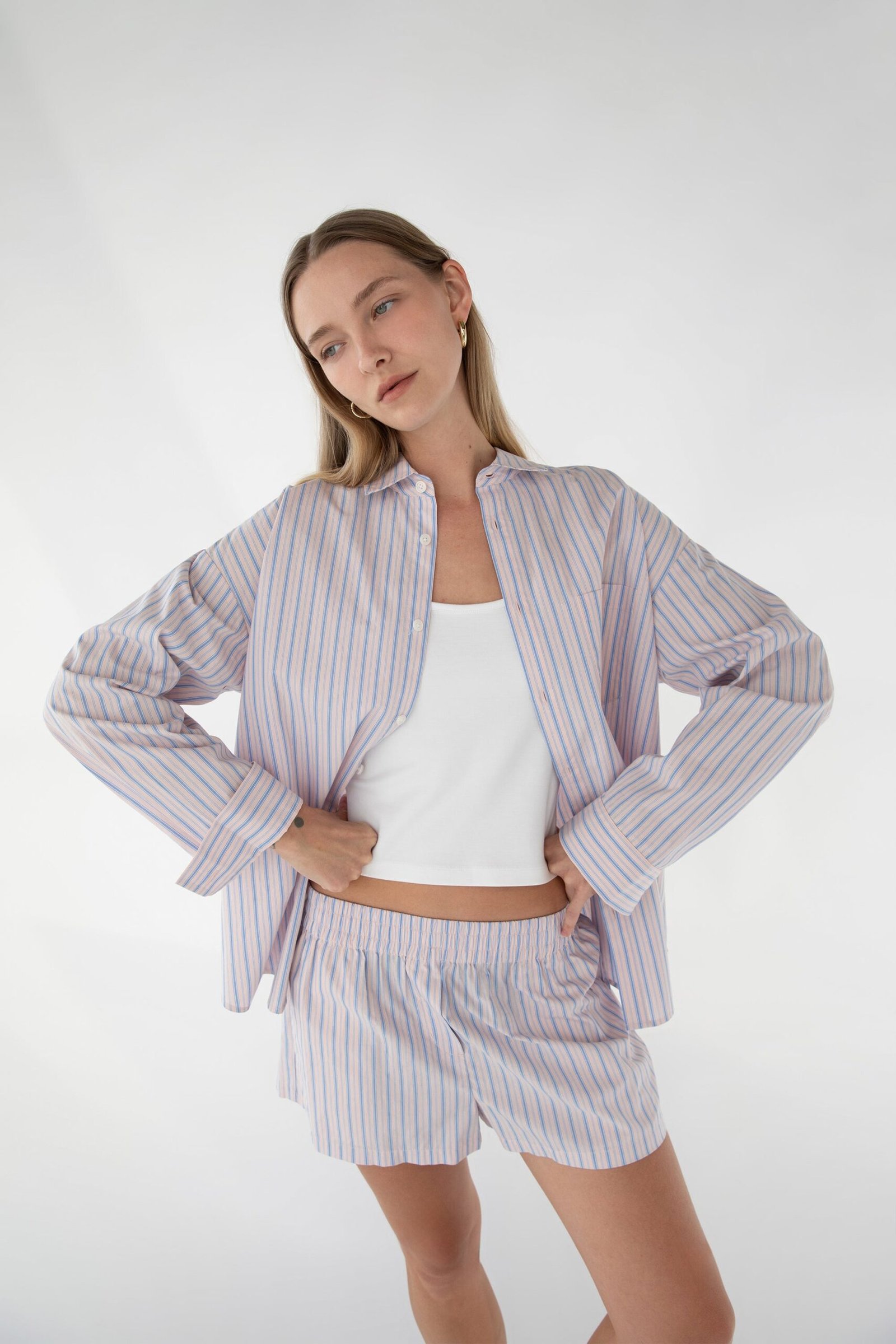 Short-13623_Rose_Blue_Stripe-1.jpg Striped Cotton Poplin Boxer Short - Image 1