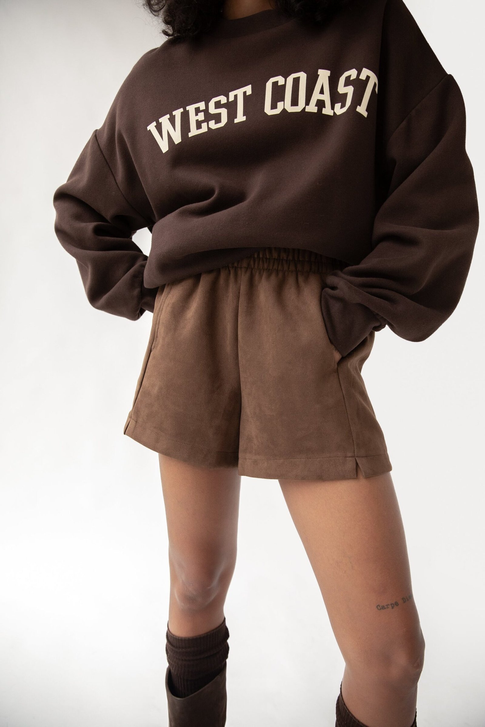 Short-14205_Brown-1.jpg Vegan Suede Shorts - Image 1