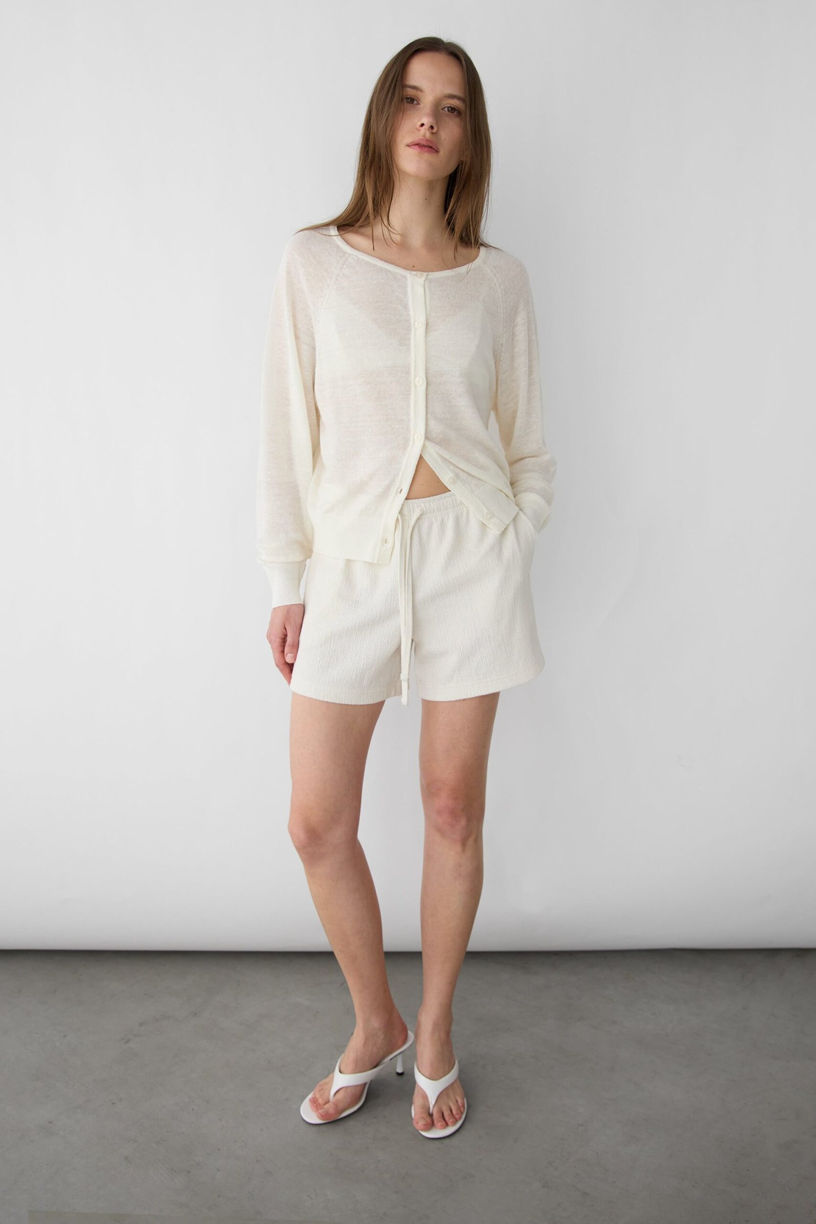 Short-15388_Cream-1.jpg Knit Drawstring Elastic Waist Short - Image 1