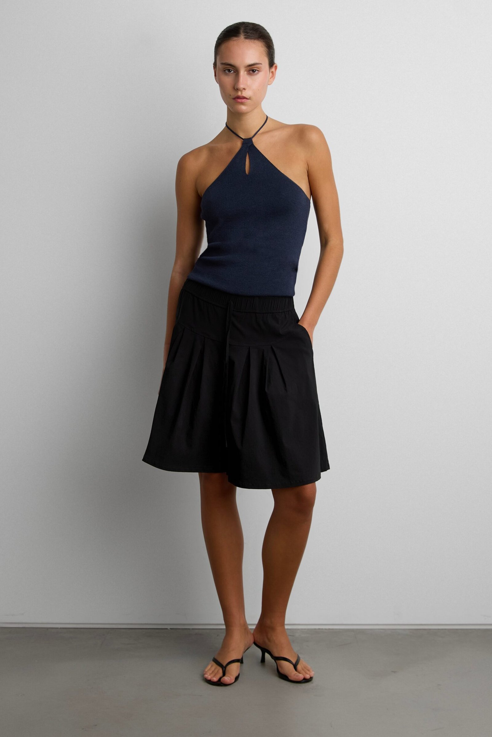 Short-16978_Black-1.jpg Pleated Wide Leg Cullote Short - Image 1