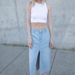 Front Slit Denim Midi Skirt