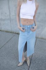 Front Slit Denim Midi Skirt - Image 2