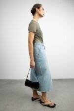 Front Slit Denim Midi Skirt - Image 3