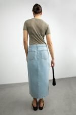 Front Slit Denim Midi Skirt - Image 4