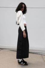 Cotton Nylon Midi Cargo Skirt - Image 3