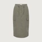 Cotton Nylon Midi Cargo Skirt