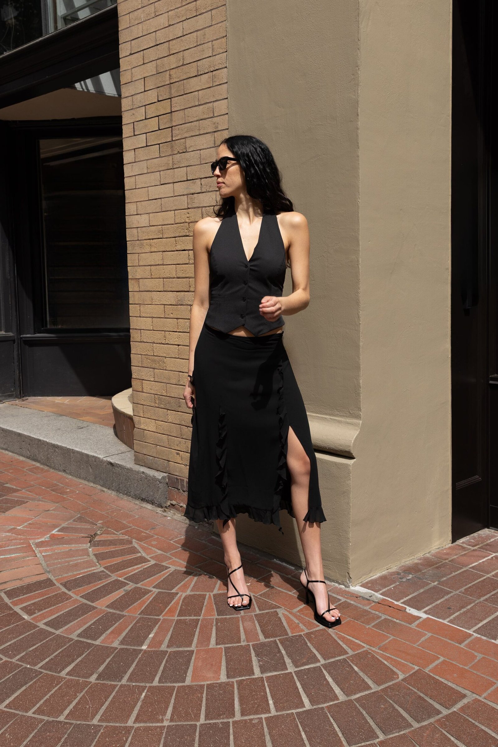 Skirt-12389_Black-1.jpg Chiffon Ruffled Midi Skirt - Image 1