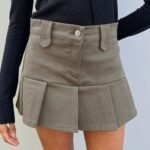 Cotton Twill Pleated Mini Skirt