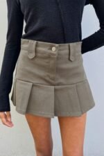 Cotton Twill Pleated Mini Skirt