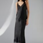 Lace Trim Satin Midi Skirt