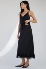 Lace Trim Satin Midi Skirt - Image 2