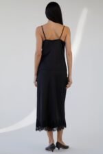 Lace Trim Satin Midi Skirt - Image 3