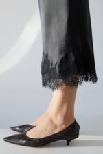 Lace Trim Satin Midi Skirt - Image 4