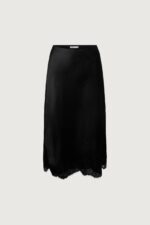Lace Trim Satin Midi Skirt - Image 5