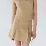 Linen Blend Pleated Mini Skirt