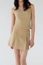 Linen Blend Pleated Mini Skirt