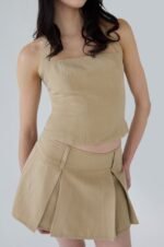 Linen Blend Pleated Mini Skirt - Image 2