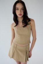 Linen Blend Pleated Mini Skirt - Image 3