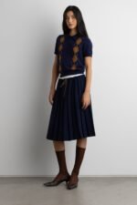 Exposed Waist Pleated Midi Skirt