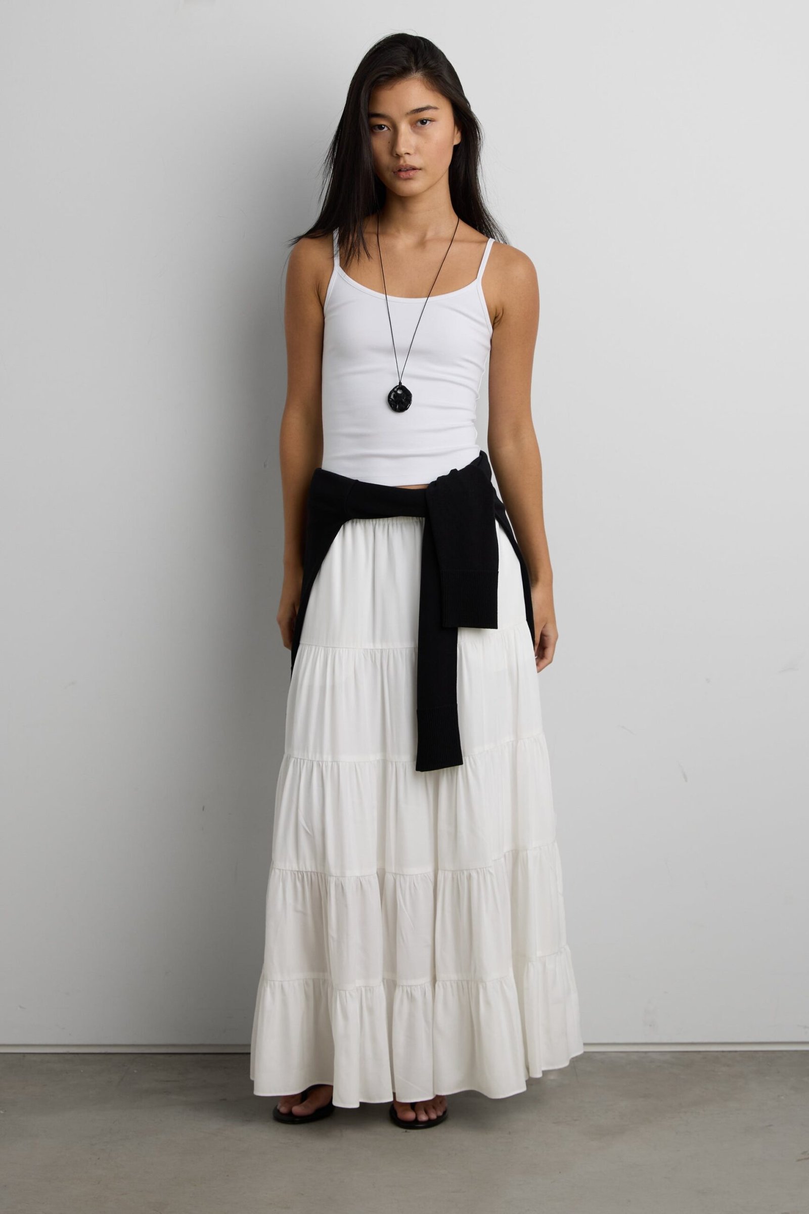 Skirt-15684_White-1.jpg Tiered Maxi Skirt - Image 1