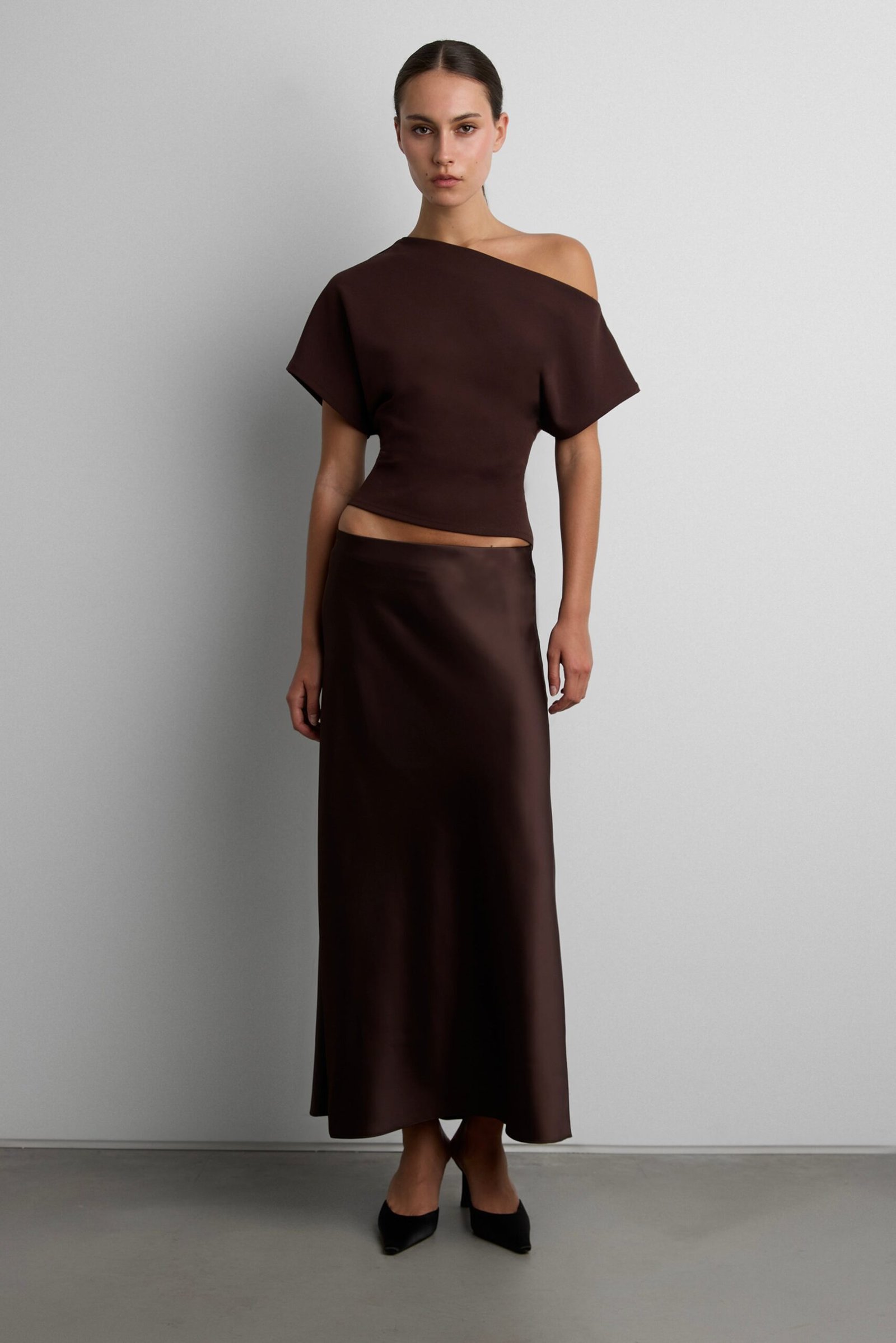 Skirt-16140_Coffee_Bean-1.jpg Satin Maxi Skirt - Image 1