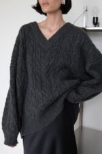 Cable Knit V-Neck Sweater - Image 2