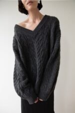 Cable Knit V-Neck Sweater - Image 3