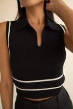 Sleeveless Collared Knit Tank - Image 2