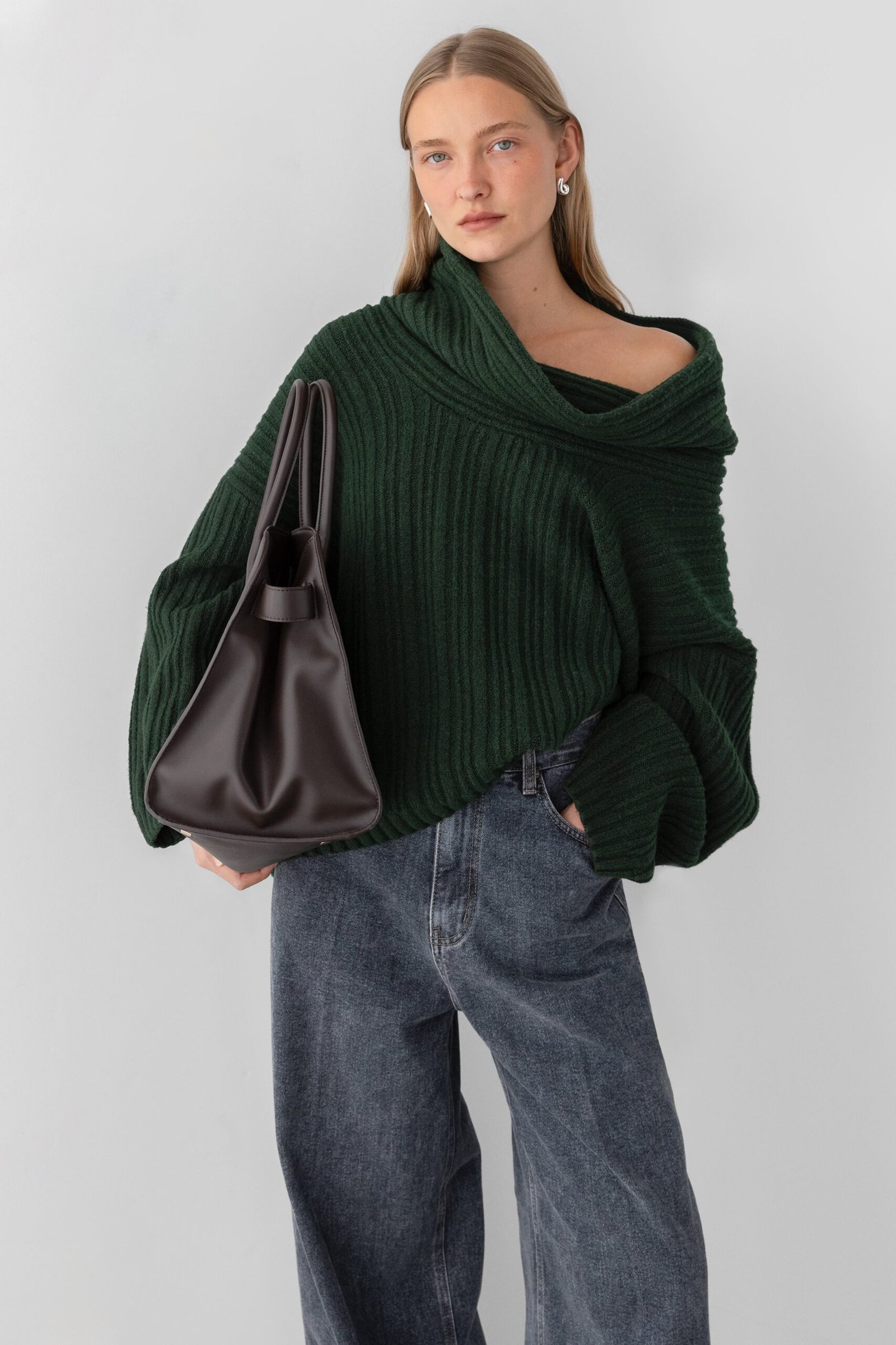 Sweater-12963_Deep_Forest-13.jpg Oversized Slouchy Off The Shoulder Sweater - Image 1