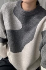 Oversized Intarsia Knit Crewneck Sweater