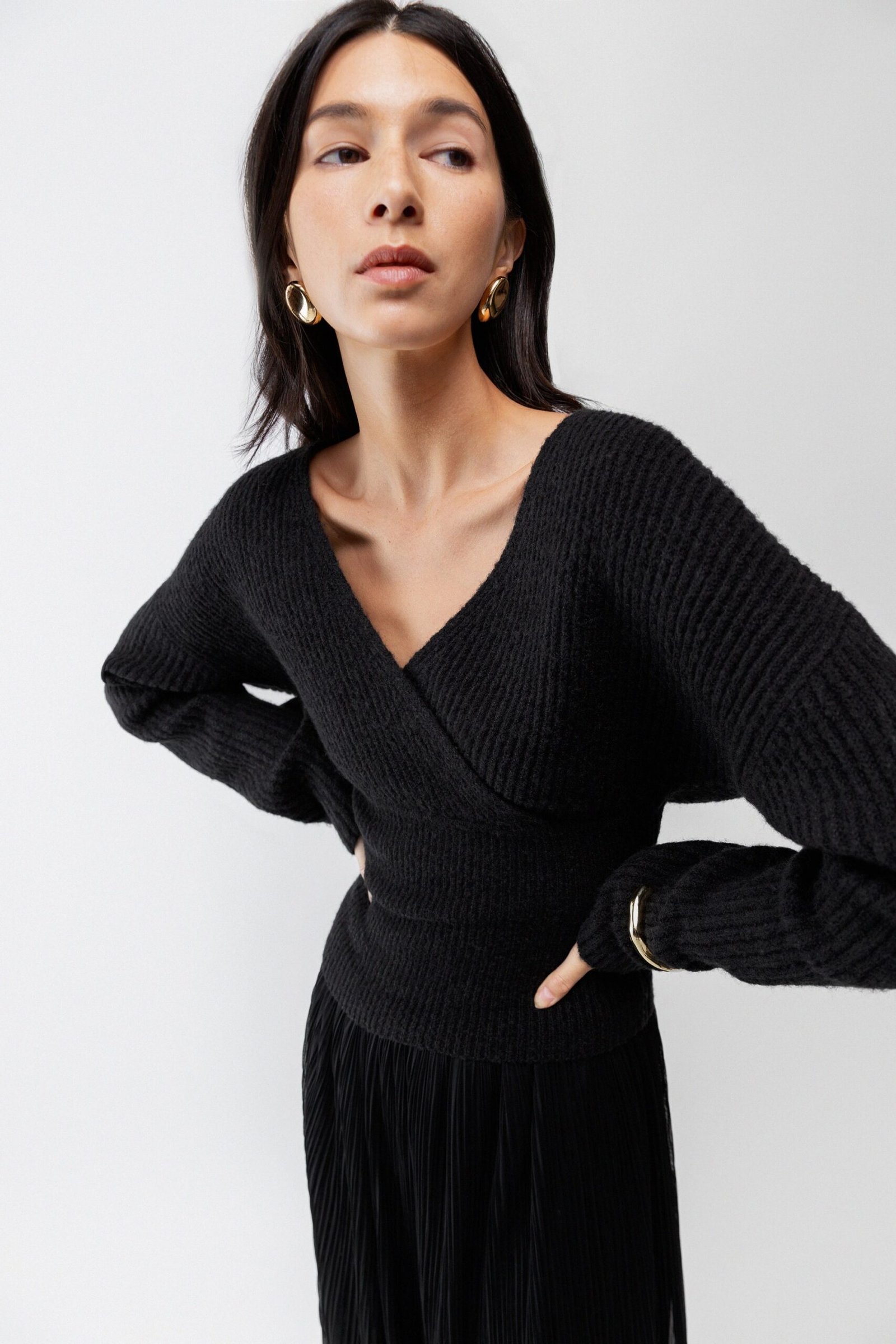 Sweater-13320_Black-1.jpg V-Neck Wrap Sweater - Image 1