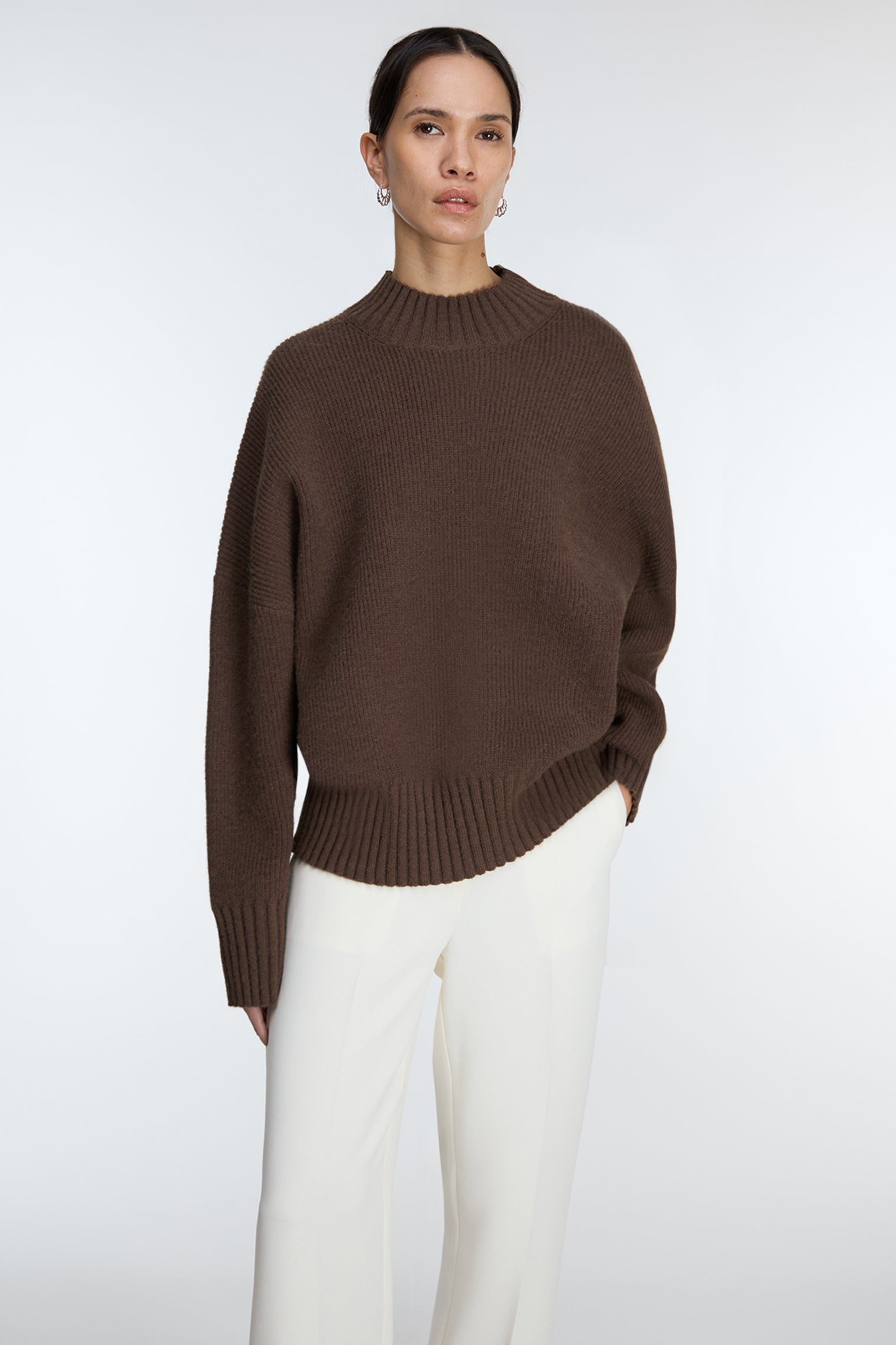 Sweater-13338_Chestnut-1.jpg Oversized Wide-Ribbed Trim Sweater - Image 1