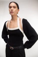 Contrast Trim Knit Bolero & Tank Two Piece Set