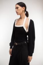 Contrast Trim Knit Bolero & Tank Two Piece Set - Image 4