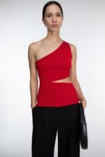 One Shoulder Knit Tank With Cutout - Image 2