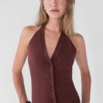 Knit Halter Button Front Tank
