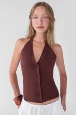 Knit Halter Button Front Tank