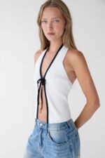 Knit Halter Top With Contrast Bow - Image 5