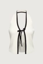 Knit Halter Top With Contrast Bow - Image 6